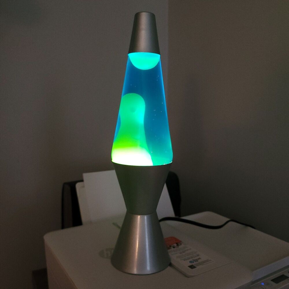 Lava Lamp by Schylling Blue Liquid Yellow Lava Silver Base Bulb Included In Box